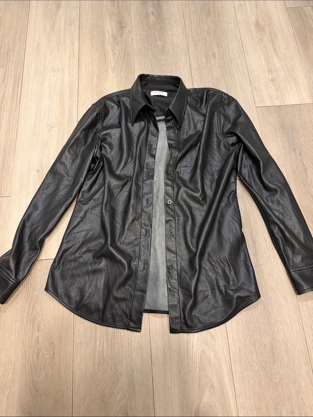 Babaton Black Faux Leather Button-Down Shirt